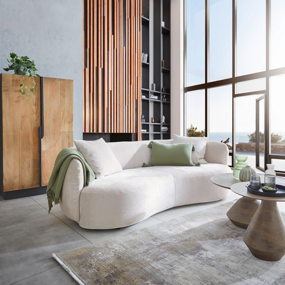 BIG SOFFA i chenille beige  - beige/svart, Modern, textil/plast (235/72/110cm) - MID.YOU