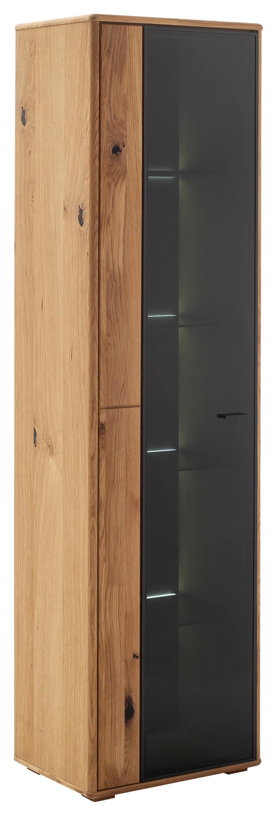 VITRINE in furniert, teilmassiv Balkeneiche Wildeiche  - Wildeiche/Anthrazit, Design, Glas/Holz (52/190/37cm) - MID.YOU