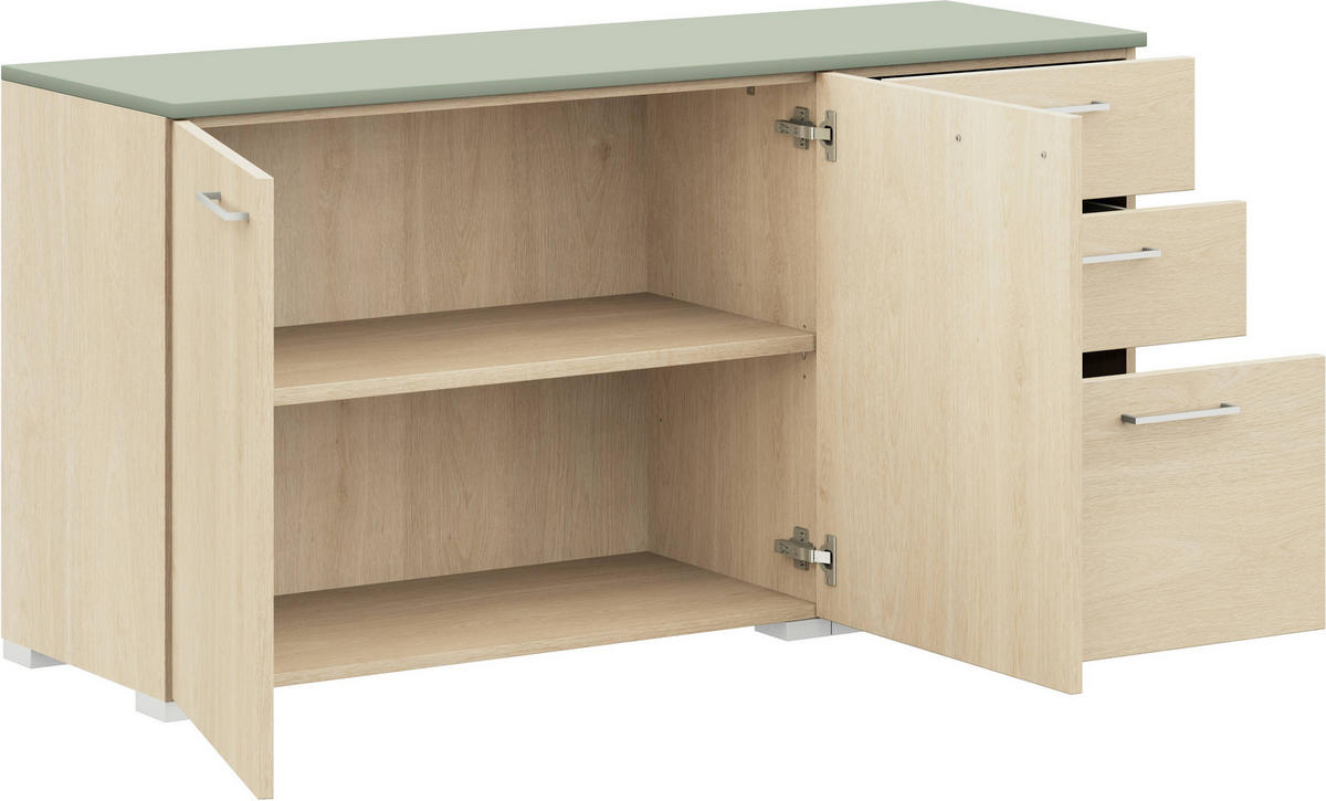 SIDEBOARD 150/72,8/41,9 cm  in Eichefarben, Salbeigrün  - Edelstahlfarben/Eichefarben, Design, Holzwerkstoff/Metall (150/72,8/41,9cm) - Cantus