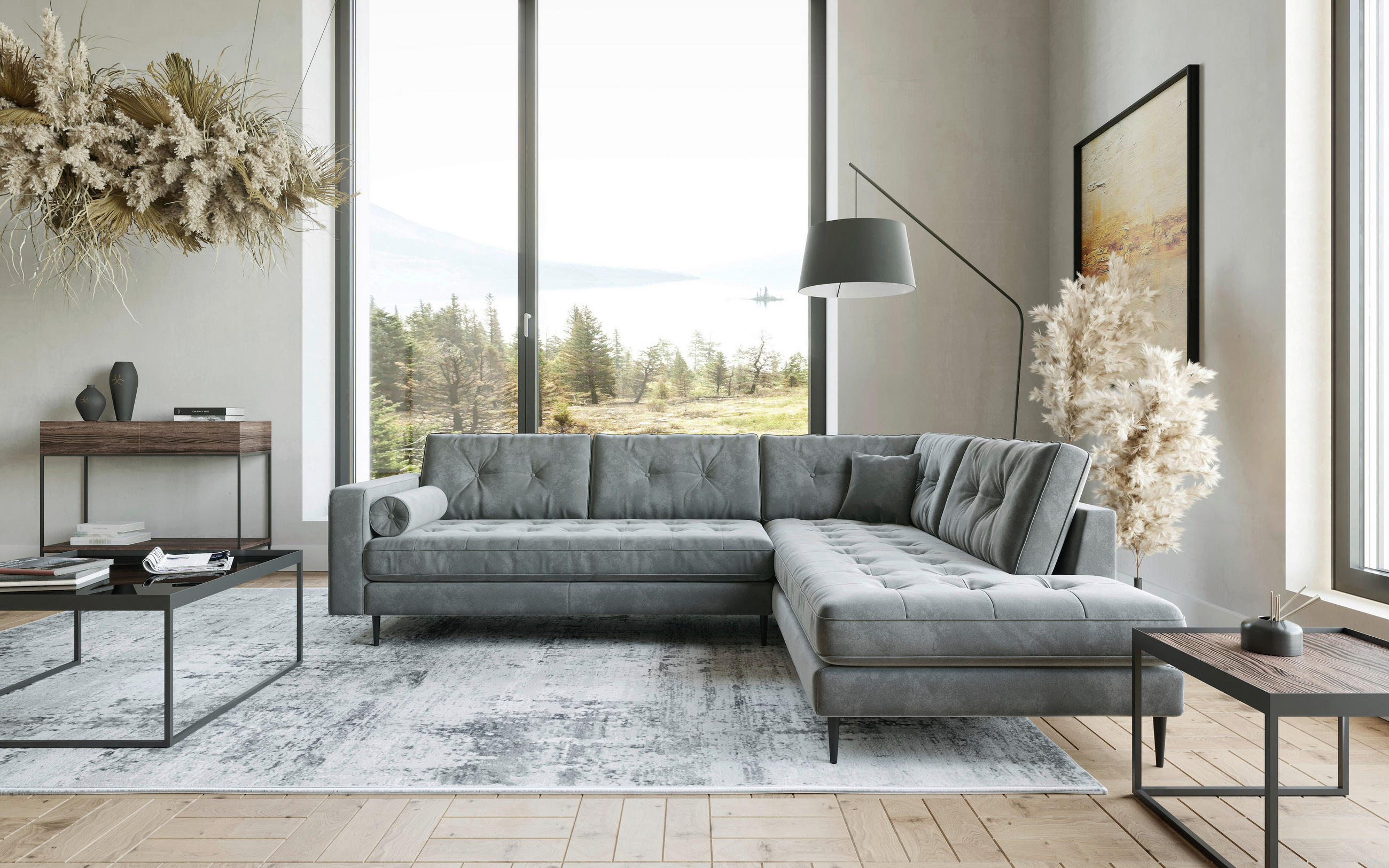 HÖRNSOFFA i flatväv blågrå  - stålfärgad/blågrå, Design, metall/textil (259/205cm) - Livetastic