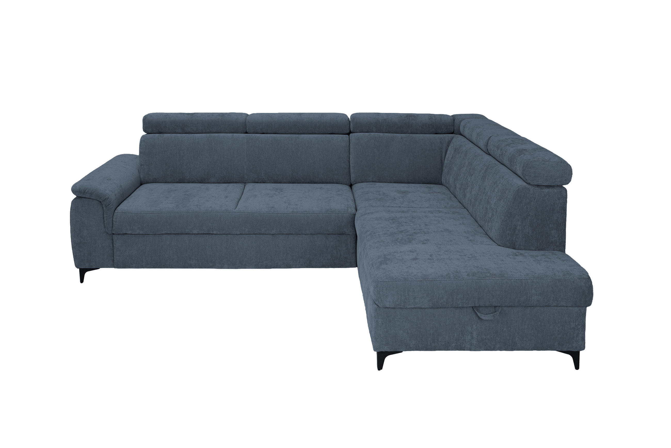 ECKSOFA Dunkelblau Chenille Bettkasten, Schlaffunktion, Rücken echt, Kopfteilverstellung, Liegefläche im Originalstoff  - Schwarz/Dunkelblau, KONVENTIONELL, Textil/Metall (265/206cm) - Carryhome