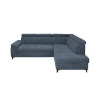 ECKSOFA Dunkelblau Chenille Bettkasten, Schlaffunktion, Rücken echt, Kopfteilverstellung, Liegefläche im Originalstoff  - Schwarz/Dunkelblau, KONVENTIONELL, Textil/Metall (265/206cm) - Carryhome