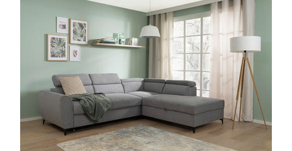 ECKSOFA Grau Velours  - Schwarz/Grau, KONVENTIONELL, Textil/Metall (255/217cm) - Carryhome