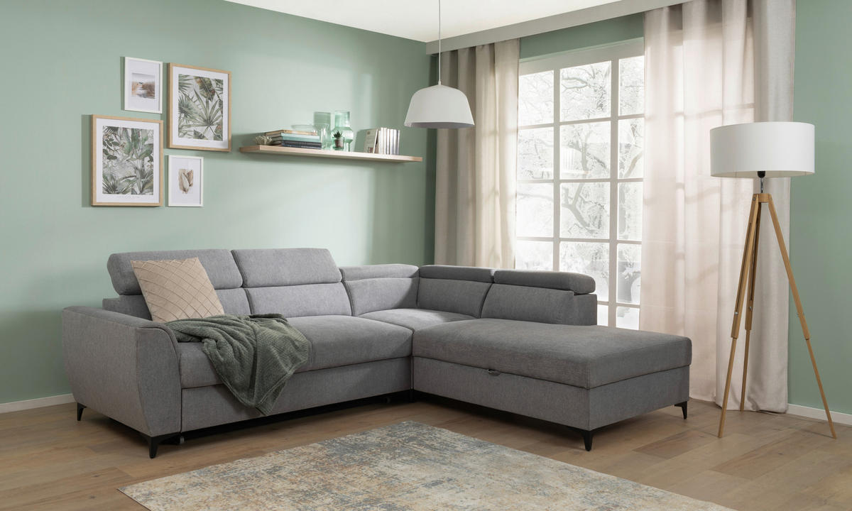 ECKSOFA Grau Velours  - Schwarz/Grau, KONVENTIONELL, Textil/Metall (255/217cm) - Carryhome