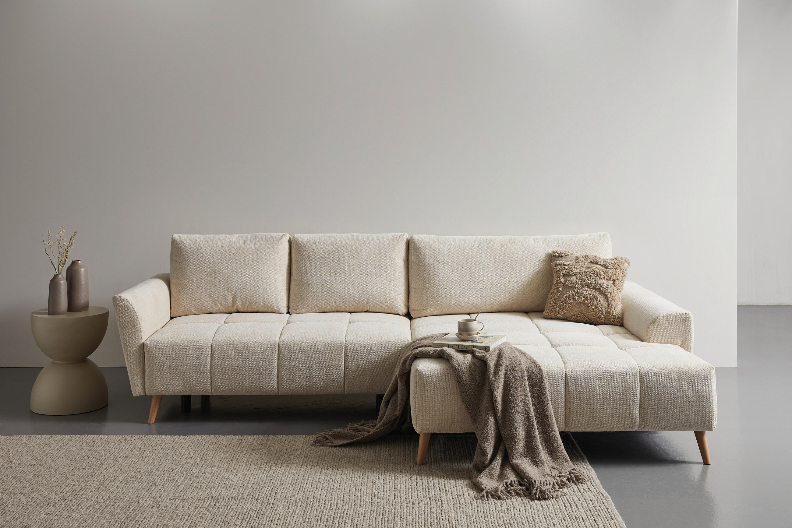 ECKSOFA Creme Webstoff  - Buchefarben/Creme, KONVENTIONELL, Holz/Textil (294/169cm) - Carryhome
