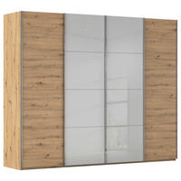 SCHWEBETÜRENSCHRANK 271/235/68 cm 4-türig Eiche Artisan, Seidengrau  - Chromfarben/Seidengrau, KONVENTIONELL, Glas/Holzwerkstoff (271/235/68cm) - Novel