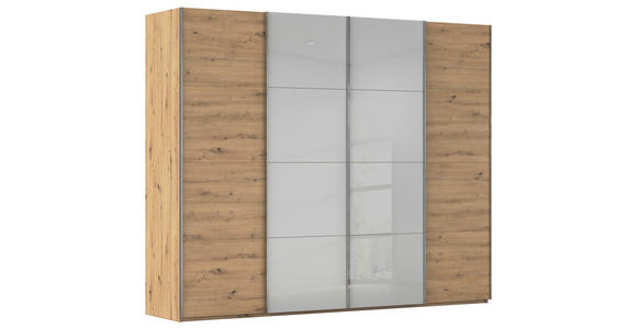 SCHWEBETÜRENSCHRANK  in Eiche Artisan, Seidengrau  - Chromfarben/Seidengrau, KONVENTIONELL, Glas/Holzwerkstoff (271/235/68cm) - Novel