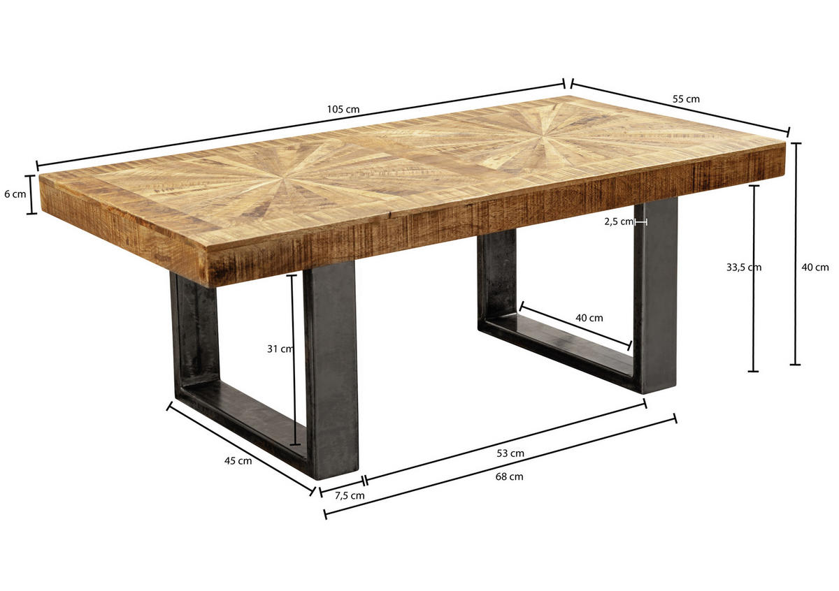COUCHTISCH in Holz 105/55/40 cm  - Anthrazit/Naturfarben, Lifestyle, Holz/Metall (105/55/40cm) - MID.YOU