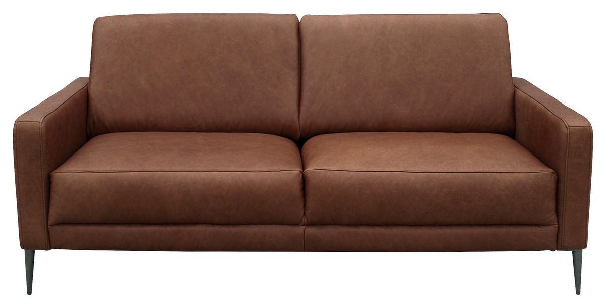 2-SITZER-SOFA in Echtleder Dunkelbraun  - Dunkelbraun/Schwarzchrom, Design, Leder/Metall (157/85/92cm) - Livetastic