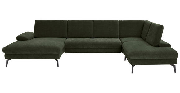 WOHNLANDSCHAFT in Webstoff Olivgrün - Schwarz/Olivgrün, Design, Textil/Metall (157/354/208cm) - Dieter Knoll