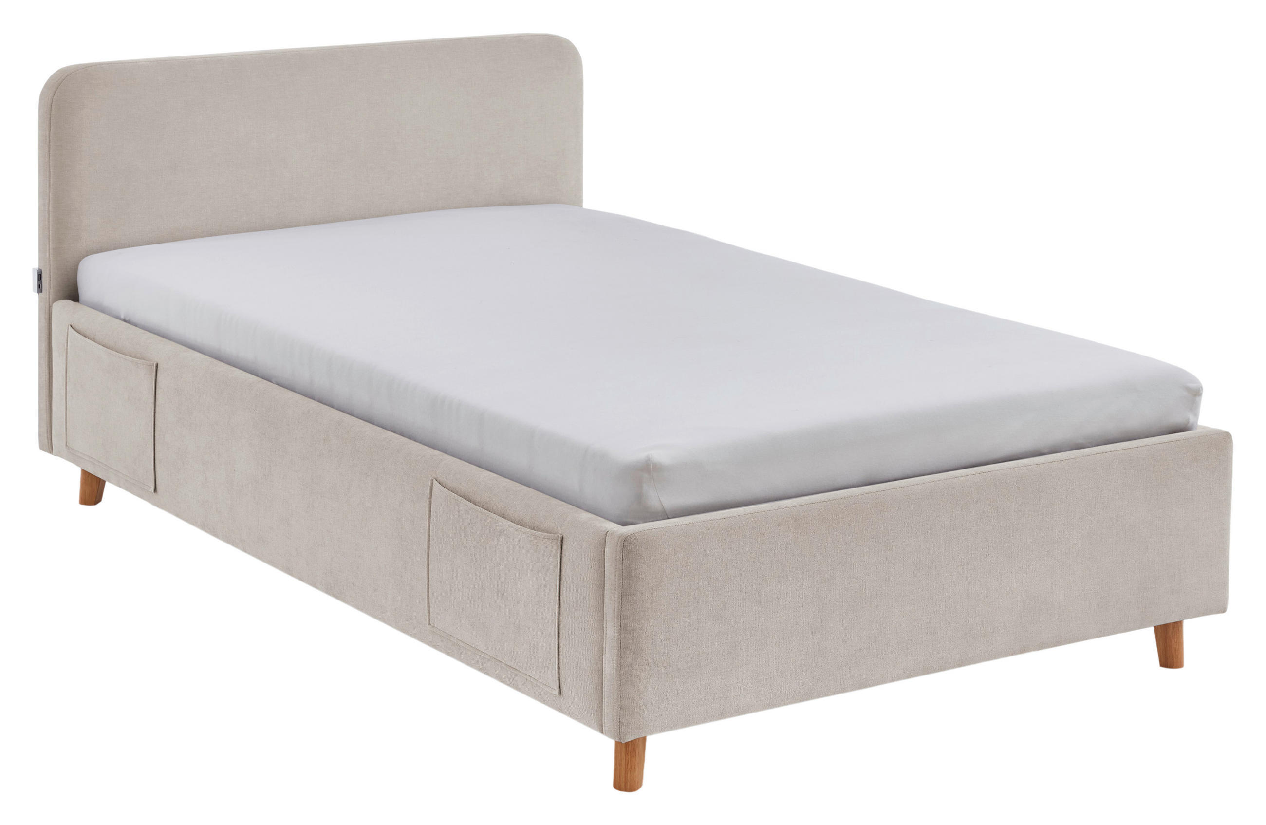 POLSTERBETT 120/200 cm,  in Eichefarben, Beige, Lattenrost, Bettkasten, Betttasche,  - Eichefarben/Birkefarben, KONVENTIONELL, Holz/Textil (120/200cm) - Boxxx