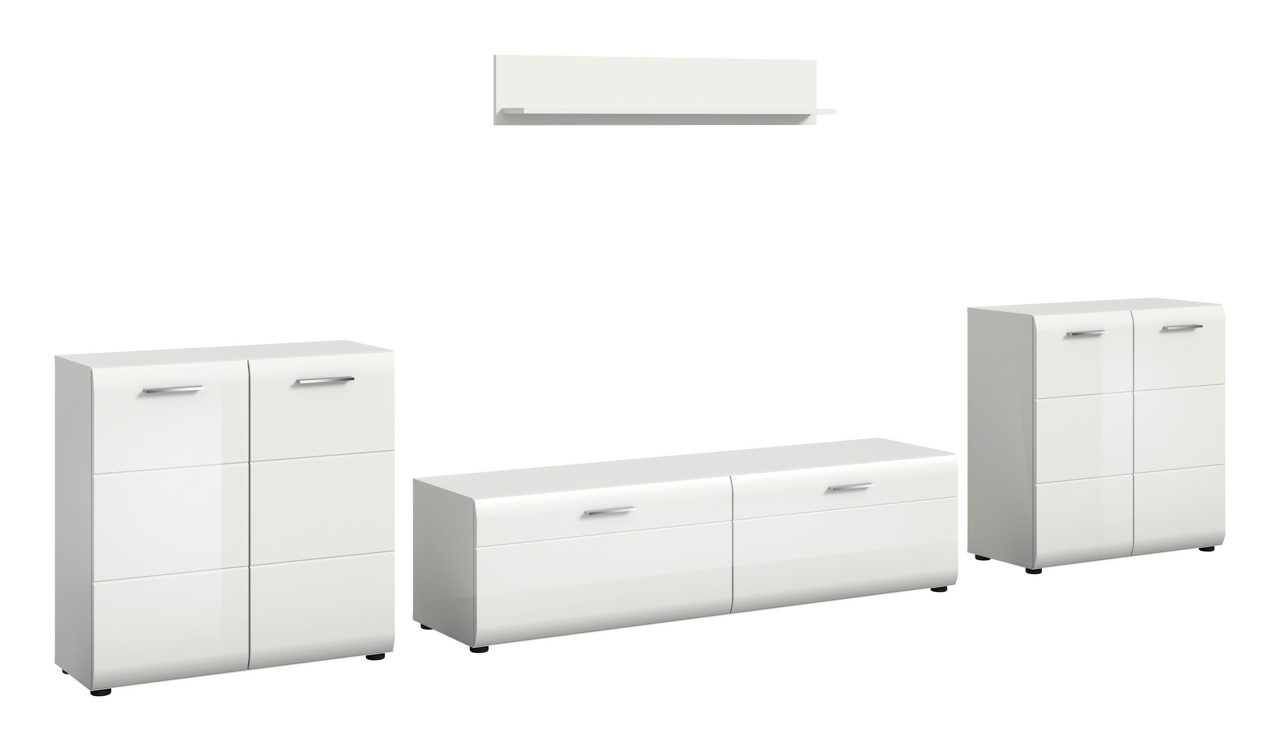 WOHNWAND 4-teilig  in Weiß, Weiß Hochglanz  350/160/41 cm  - Weiß Hochglanz/Silberfarben, Design, Holzwerkstoff/Kunststoff (350/160/41cm) - Livetastic