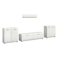 WOHNWAND 4-teilig  in Weiß, Weiß Hochglanz  350/160/41 cm  - Weiß Hochglanz/Silberfarben, Design, Holzwerkstoff/Kunststoff (350/160/41cm) - Livetastic