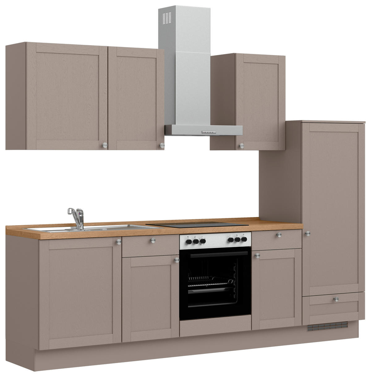 KÜCHENBLOCK Frame 270 cm  in Eichefarben, Beigebraun  - Edelstahlfarben/Eichefarben, MODERN, Holzwerkstoff/Metall (270cm) - Nobilia