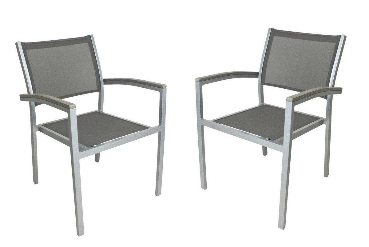 GARTENSTUHL-SET Aluminium Grau, Silberfarben  - Silberfarben/Grau, Basics, Kunststoff/Textil (60/86/55cm) - Gardenson