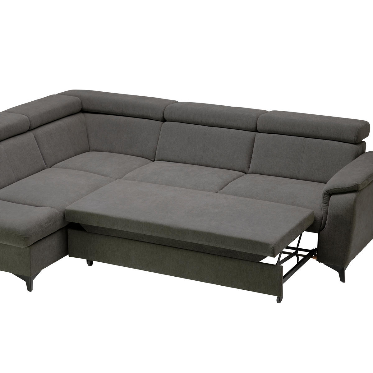 Ecksofa inkl. Funktionen in Chenille Anthrazit  - Anthrazit/Schwarz, Design, Textil/Metall (203/260cm) - Stylife