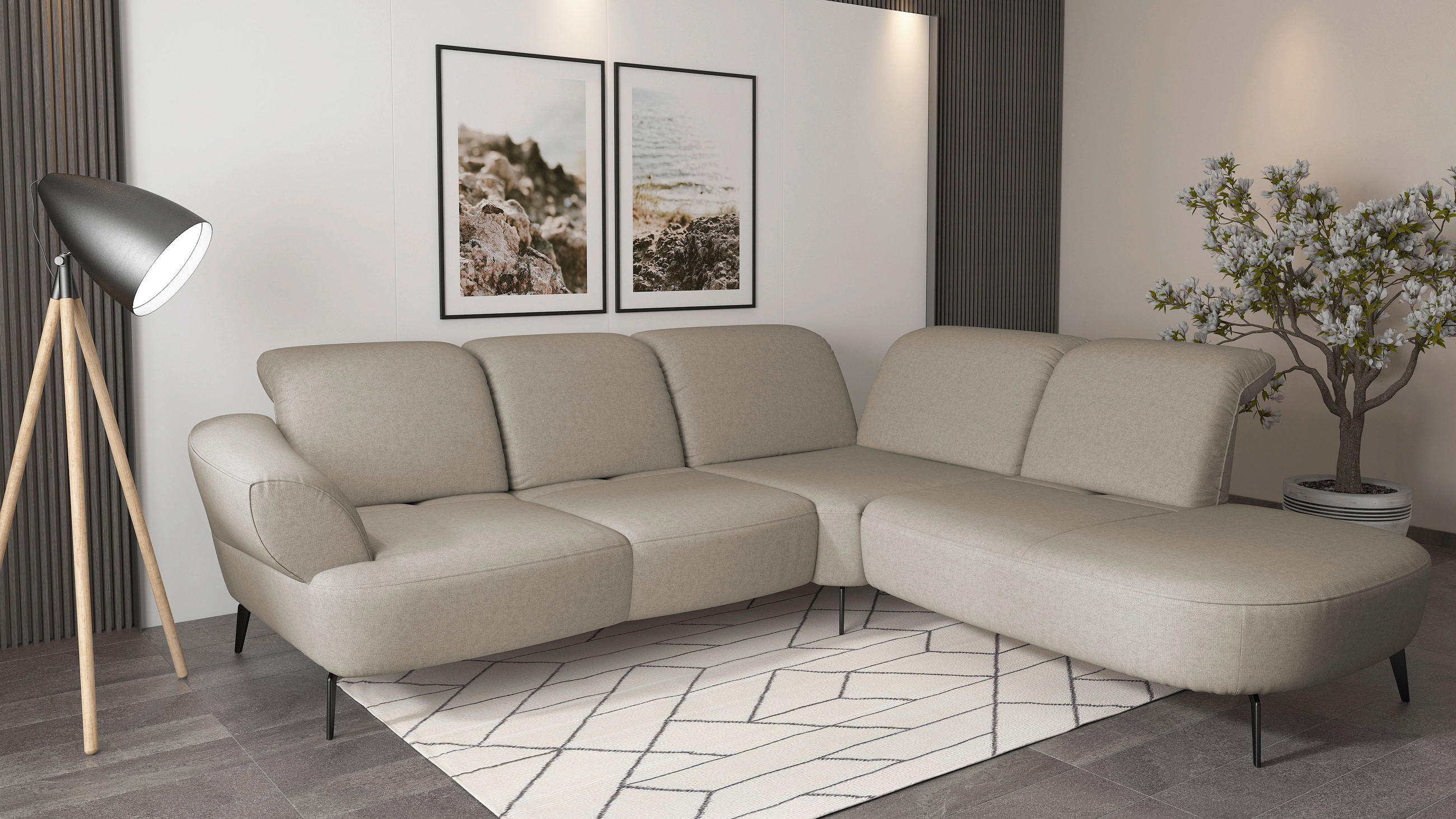 ECKSOFA in Flachgewebe Taupe - Taupe/Schwarz, Modern, Textil/Metall (302/270cm) - Sit & More