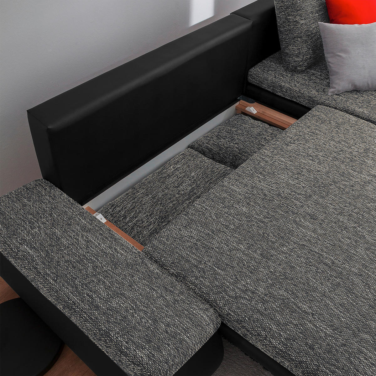 ECKSOFA Grau, Schwarz Textilgeflecht  - Chromfarben/Schwarz, Design, Textil (266/175cm) - Livetastic