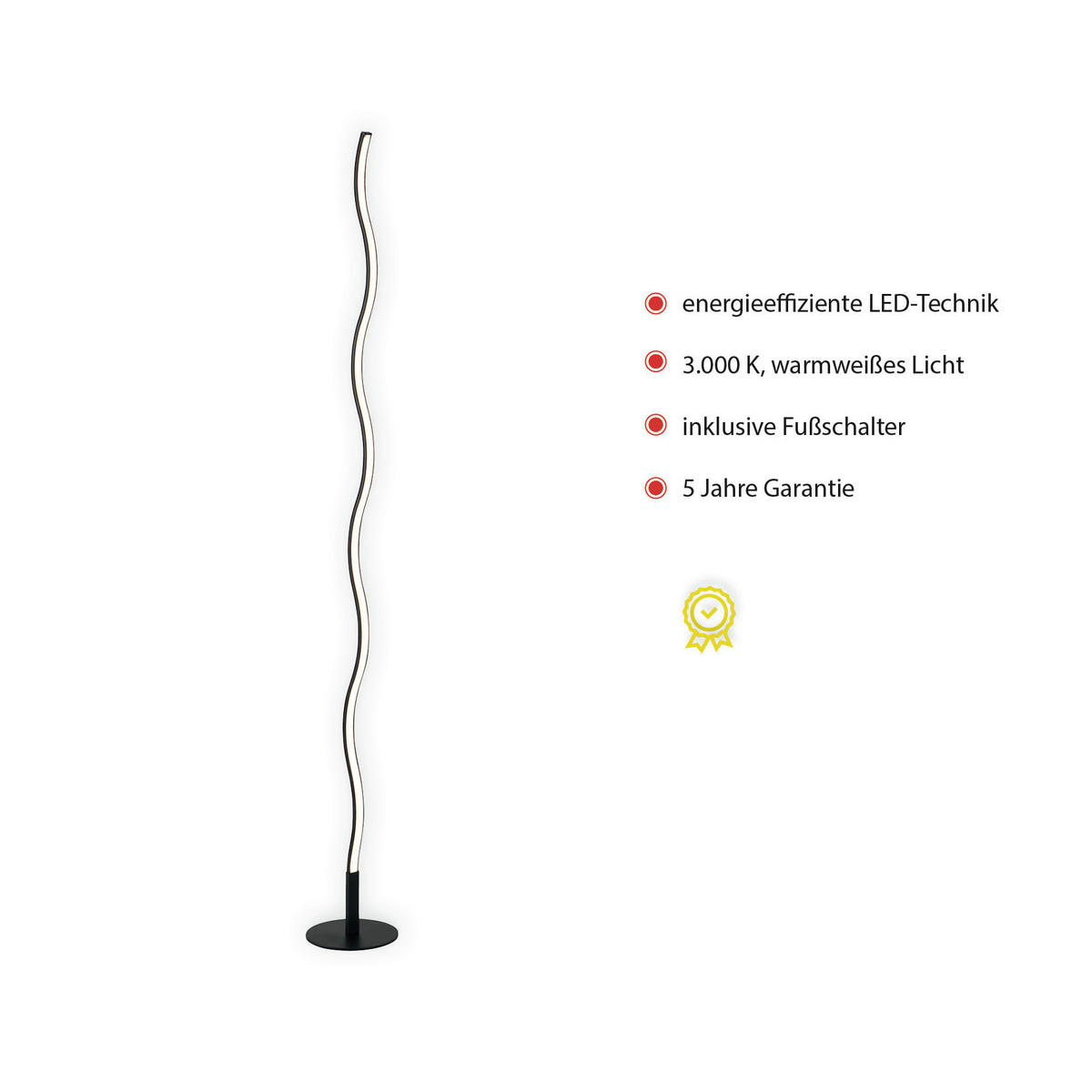 STEHLEUCHTE Wave 14/14/120 cm Modern  - Schwarz, Design, Kunststoff/Metall (14/14/120cm) - Just Light