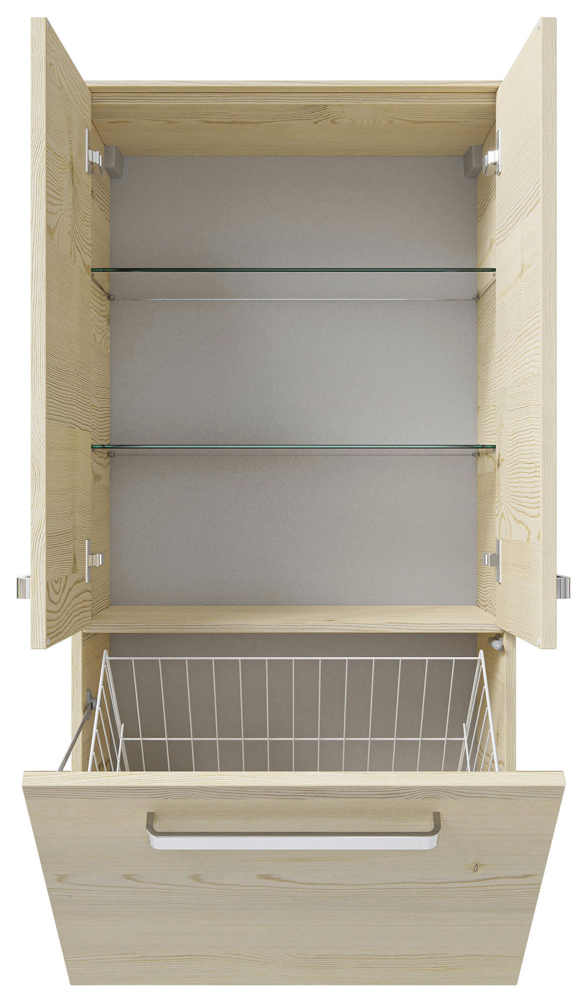 MIDISCHRANK 60/121/30,9 cm  - Chromfarben/Eichefarben, KONVENTIONELL, Glas/Holzwerkstoff (60/121/30,9cm) - Sadena