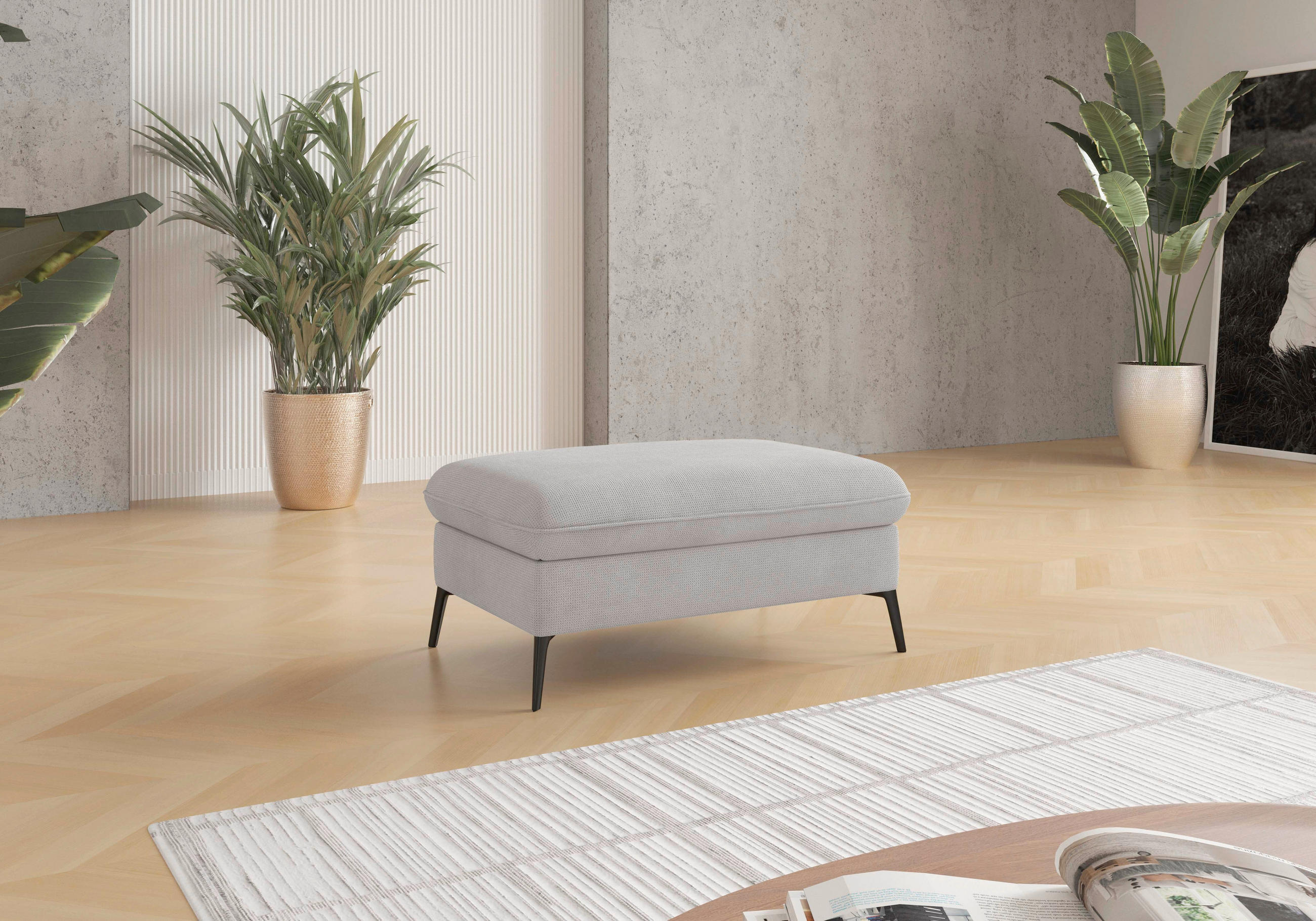 HOCKER Flachgewebe Silberfarben  - Silberfarben/Creme, KONVENTIONELL, Textil/Metall (104/47/69cm) - Sit & More