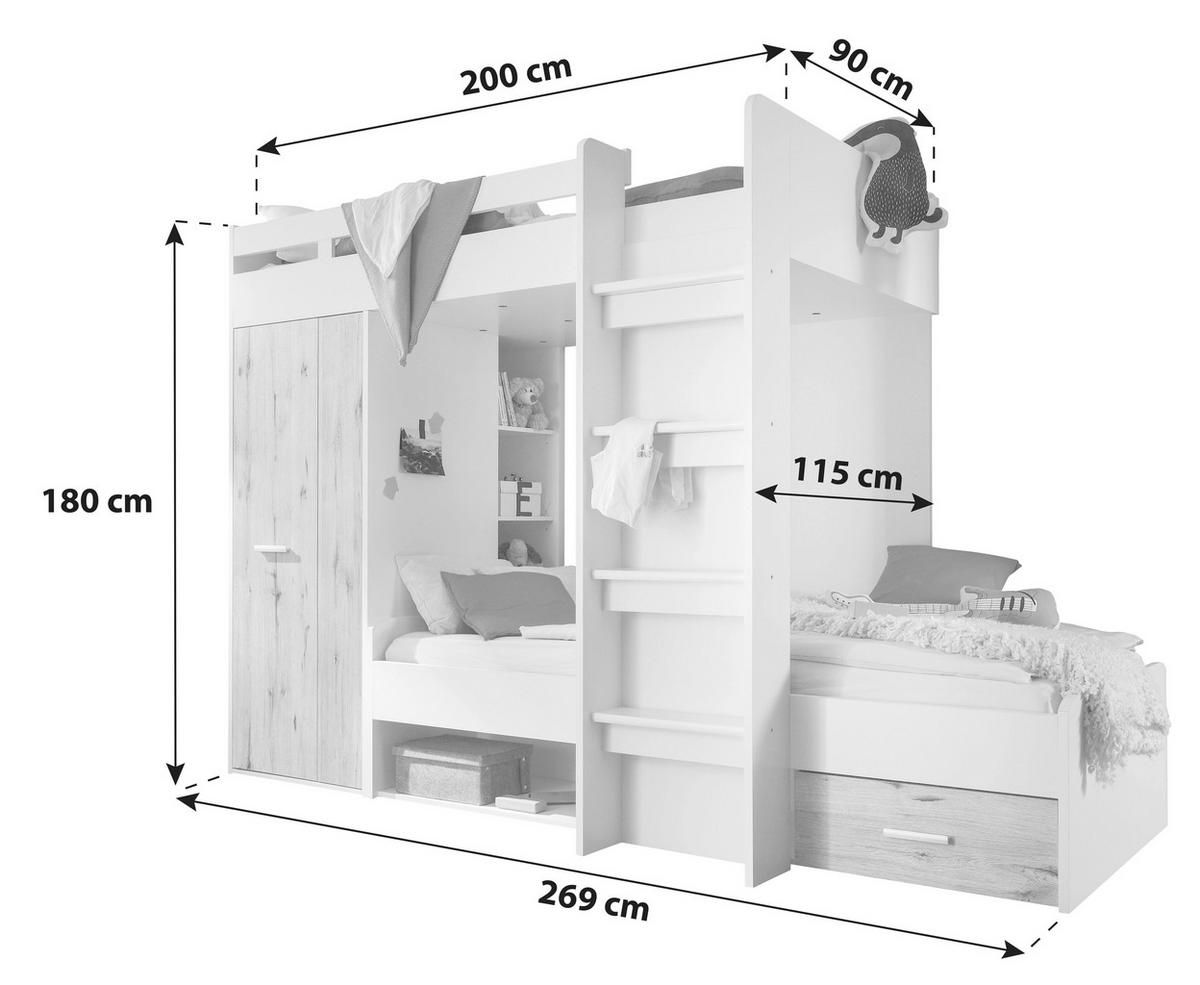 KREVET NA KAT  bijela, svijetlo siva   - bijela/svijetlo siva, Moderno, drvni materijal (90/200cm) - MID.YOU