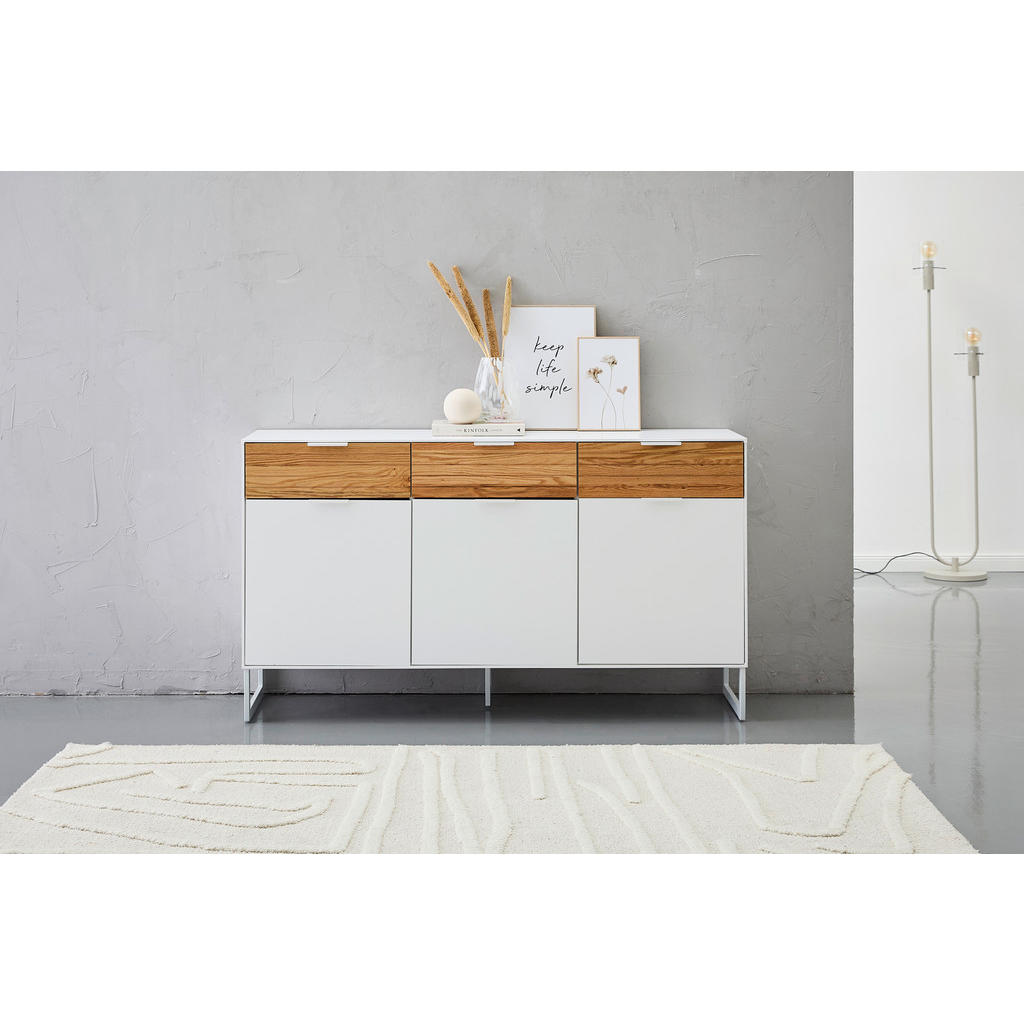 Thumbnail - Mid.you Sideboard, Weiß, Eiche, Metall, Eiche, massiv, 3 Fächer, 3 Schubladen, 152x85x40 cm, Holzmöbel, Kleinmöbel Holz,...