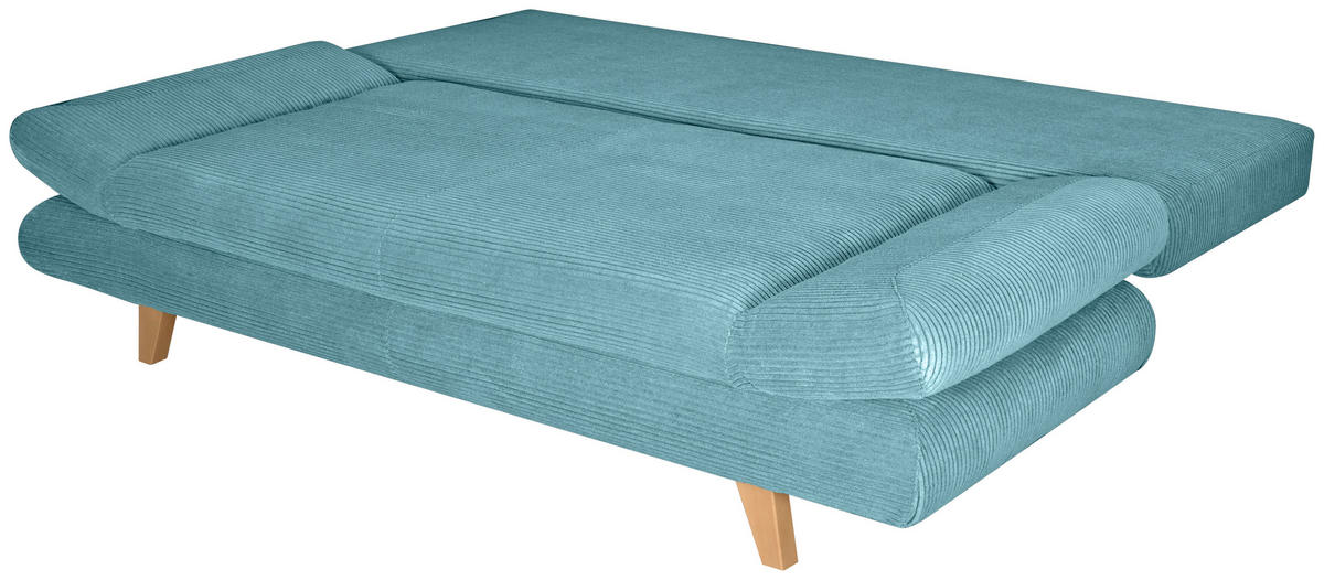 SCHLAFSOFA  mit Schlafen auf Sitzhöhe, haustierfreundlicher Bezug Cord Türkis  - Türkis/Buchefarben, KONVENTIONELL, Holz/Textil (200/75/85cm) - Carryhome