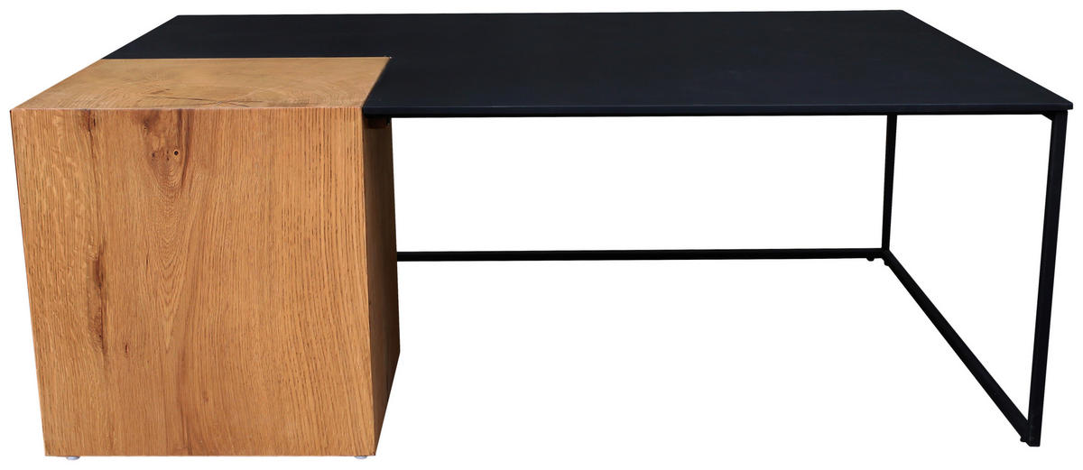 COUCHTISCH Eiche furniert rechteckig Naturfarben, Schwarz  - Schwarz/Naturfarben, Design, Holz/Holzwerkstoff (120/44/70cm) - MID.YOU