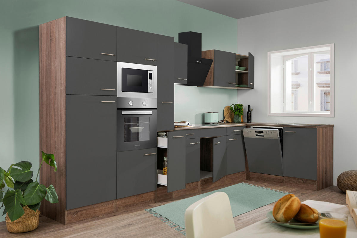 ECKKÜCHE 370/172 cm  in Grau  - Eichefarben/Grau, Basics, Holzwerkstoff/Metall (370/172cm) - Respekta