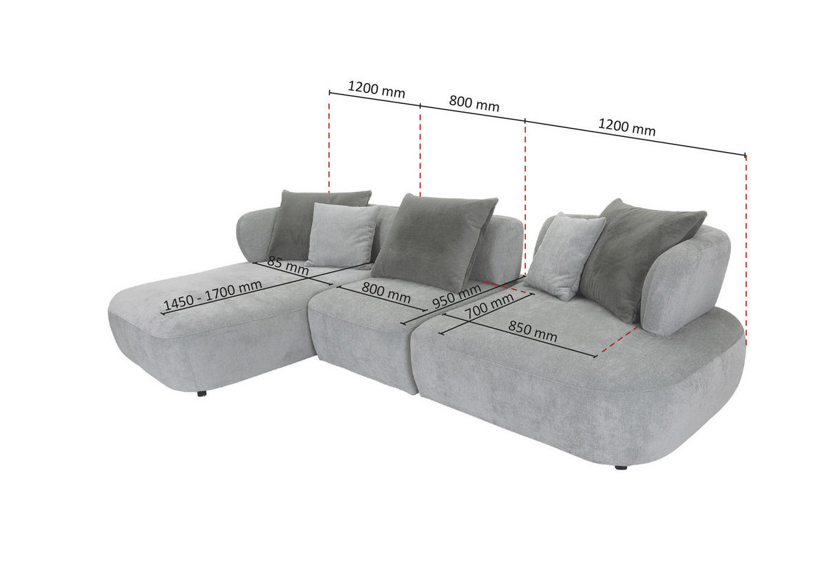 ECKSOFA Mintgrün Flachgewebe Zierkissen, Rückenkissen, Rücken echt, Sitztiefenverstellung  - Salbeigrün/Schwarz, MODERN, Kunststoff/Textil (190/320cm) - Ambia Home