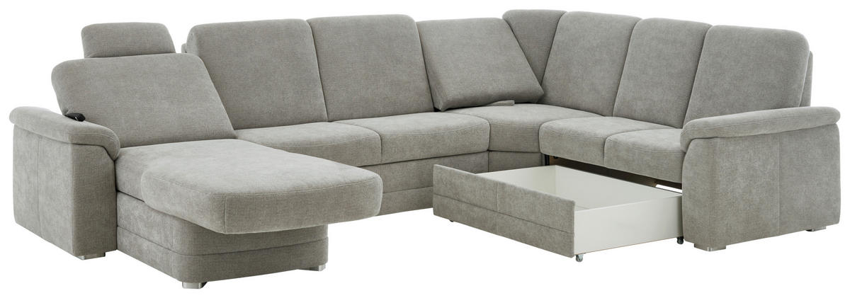 WOHNLANDSCHAFT  in Chenille Hellgrau  - Hellgrau/Alufarben, KONVENTIONELL, Holz/Textil (160/329/235cm) - Beldomo Comfort