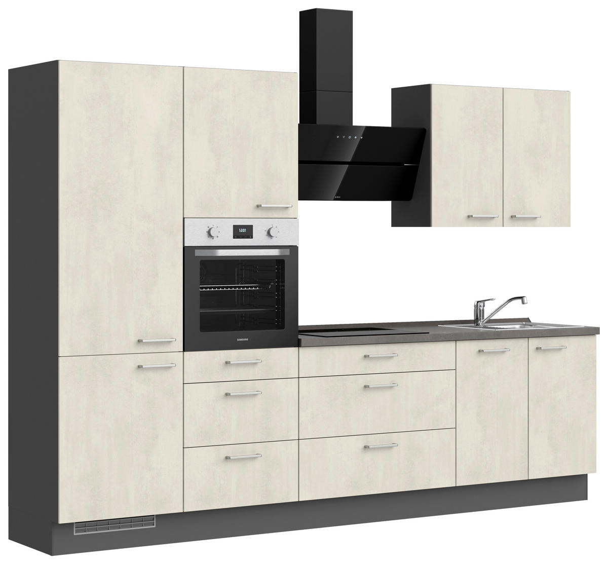 KÜCHENBLOCK Riva 300 cm  in Weiß, Schieferfarben  - Schieferfarben/Edelstahlfarben, MODERN, Holzwerkstoff/Metall (300cm) - Nobilia