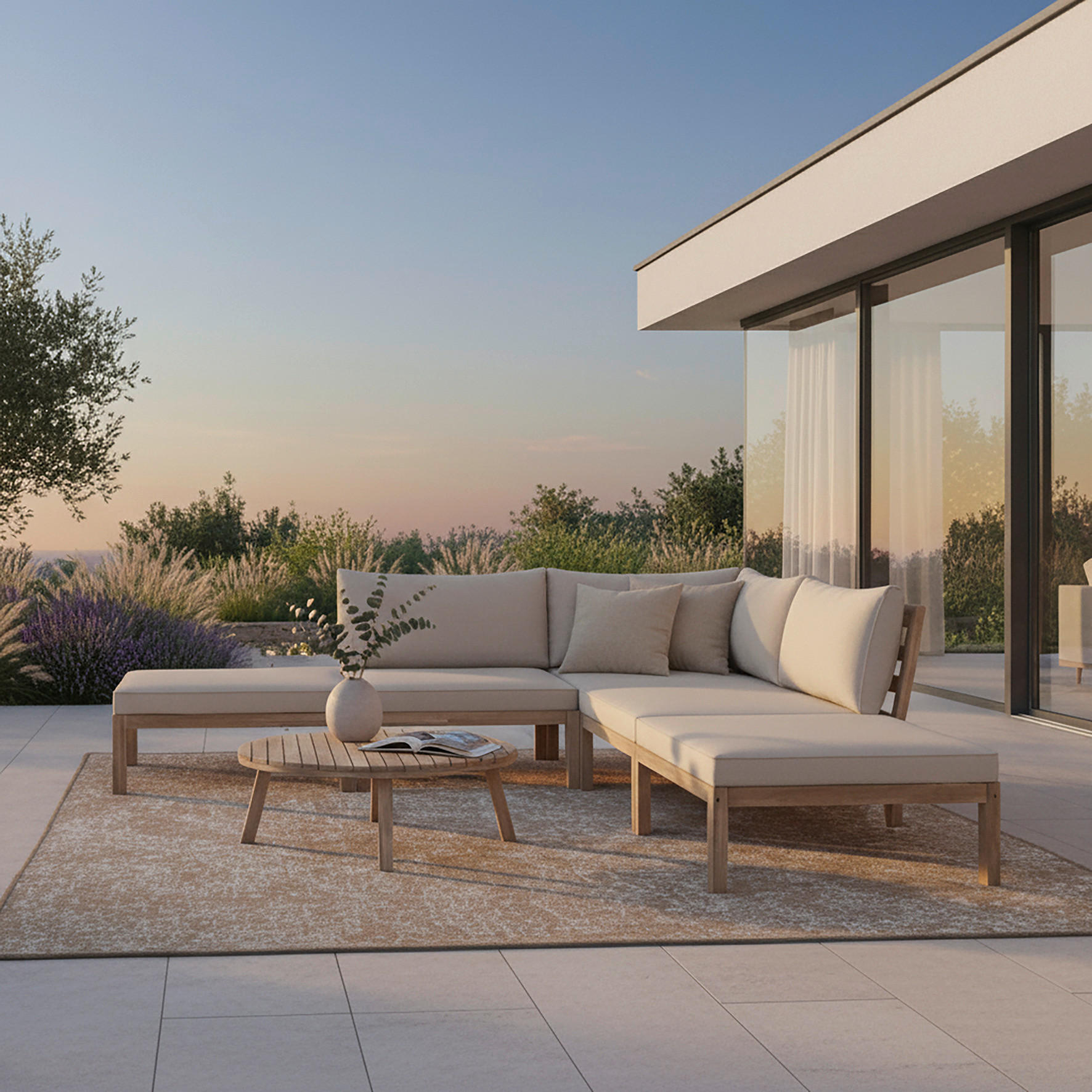 BAŠTENSKA GARNITURA  - boja akacije/krem, Moderno, drvo/tekstil (250/250cm) - Bessagi Garden