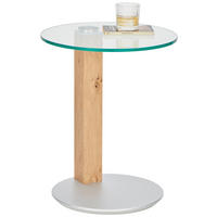 BEISTELLTISCH in Holz, Metall, Glas 50/50/65 cm  - Edelstahlfarben/Eichefarben, Konventionell, Glas/Holz (50/50/65cm)