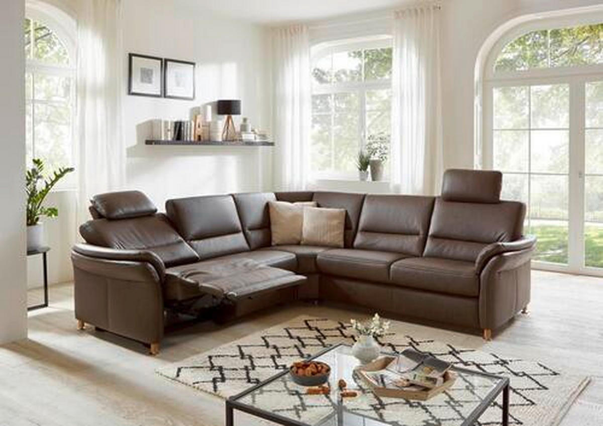 ECKSOFA in Echtleder Dunkelbraun  - Eichefarben/Dunkelbraun, Konventionell, Leder/Holz (262/262cm) - Beldomo Premium
