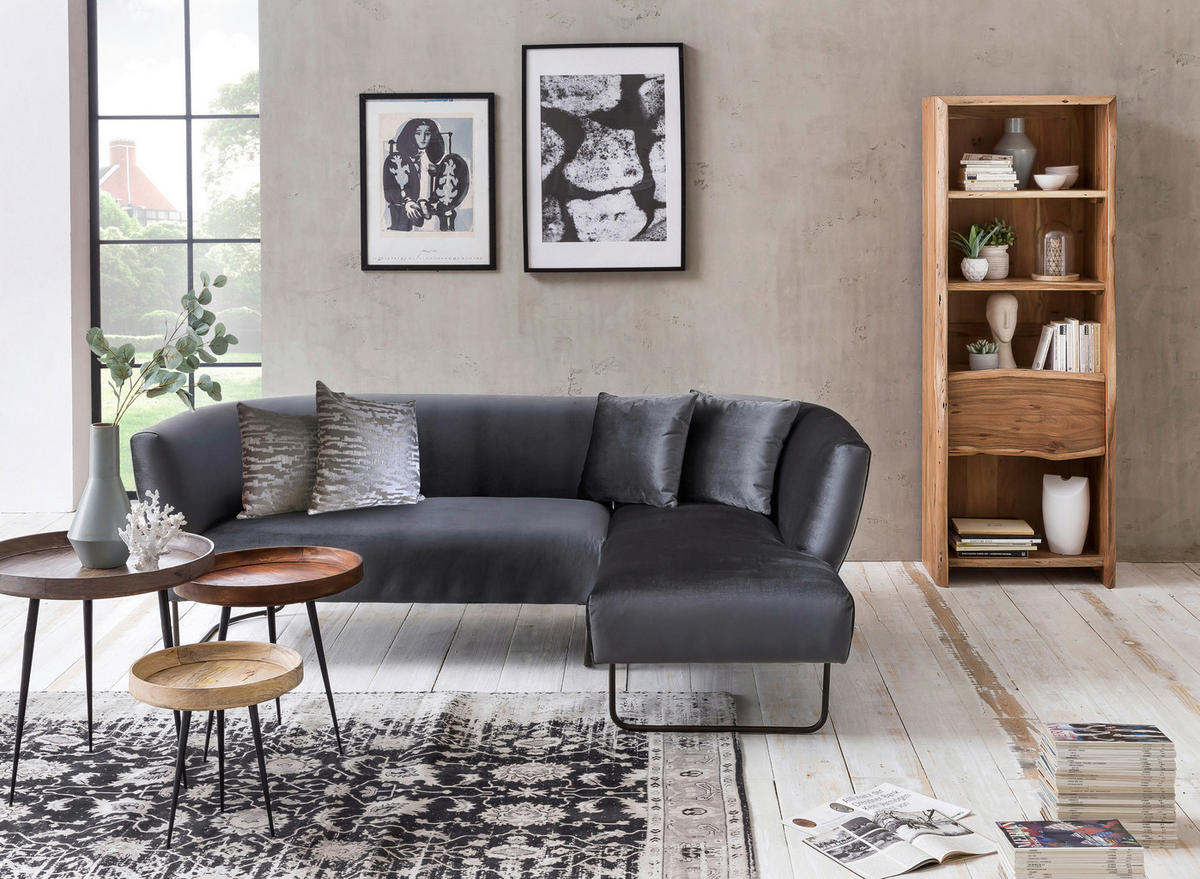 BEISTELLTISCH 50/50/52 cm Mangoholz massiv Naturfarben, Schwarz rund  - Schwarz/Naturfarben, Design, Holz/Metall (50/50/52cm) - MID.YOU