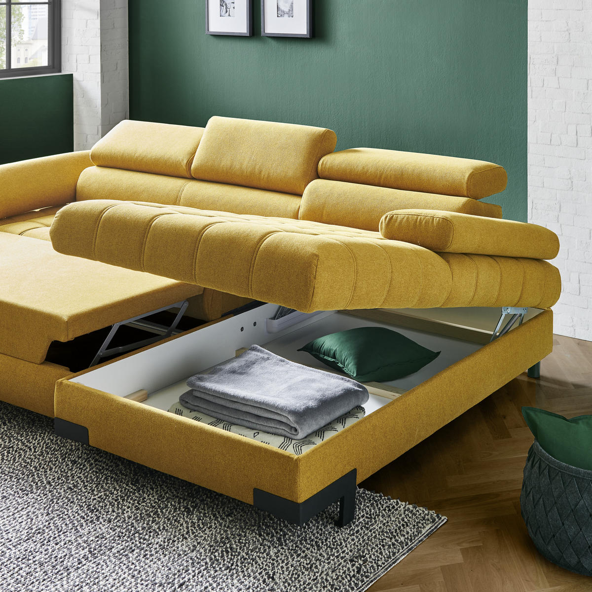 ECKSOFA Gelb Webstoff  - Gelb/Schwarz, Design, Textil/Metall (270/173cm) - Welnova