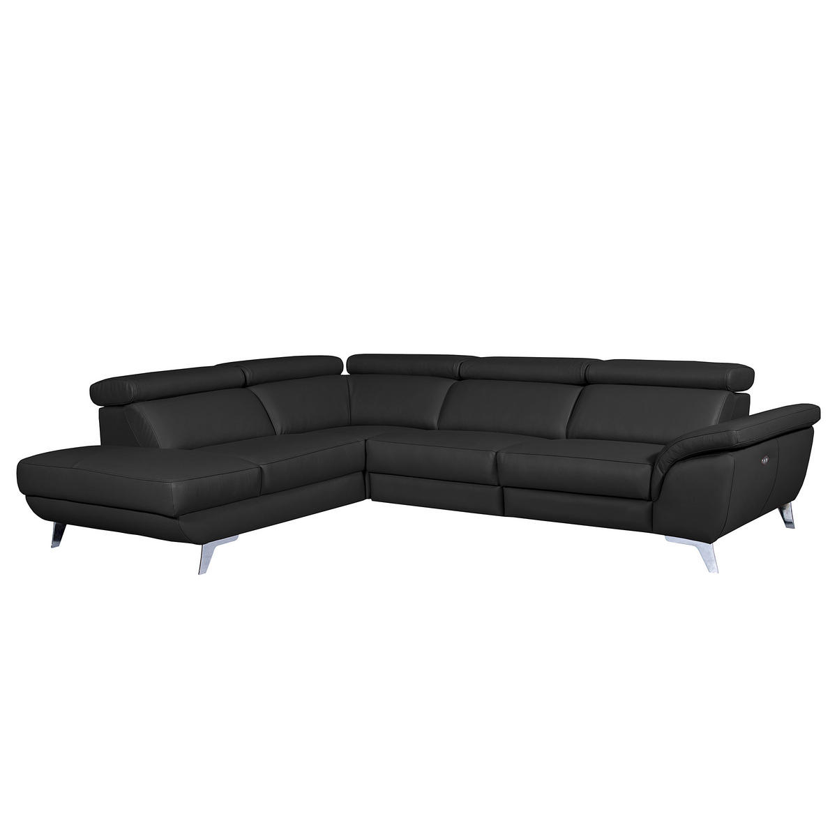 ECKSOFA  in Echtleder Schwarz  228/283 cm  - Silberfarben/Schwarz, Design, Leder/Metall (228/283cm) - Livetastic