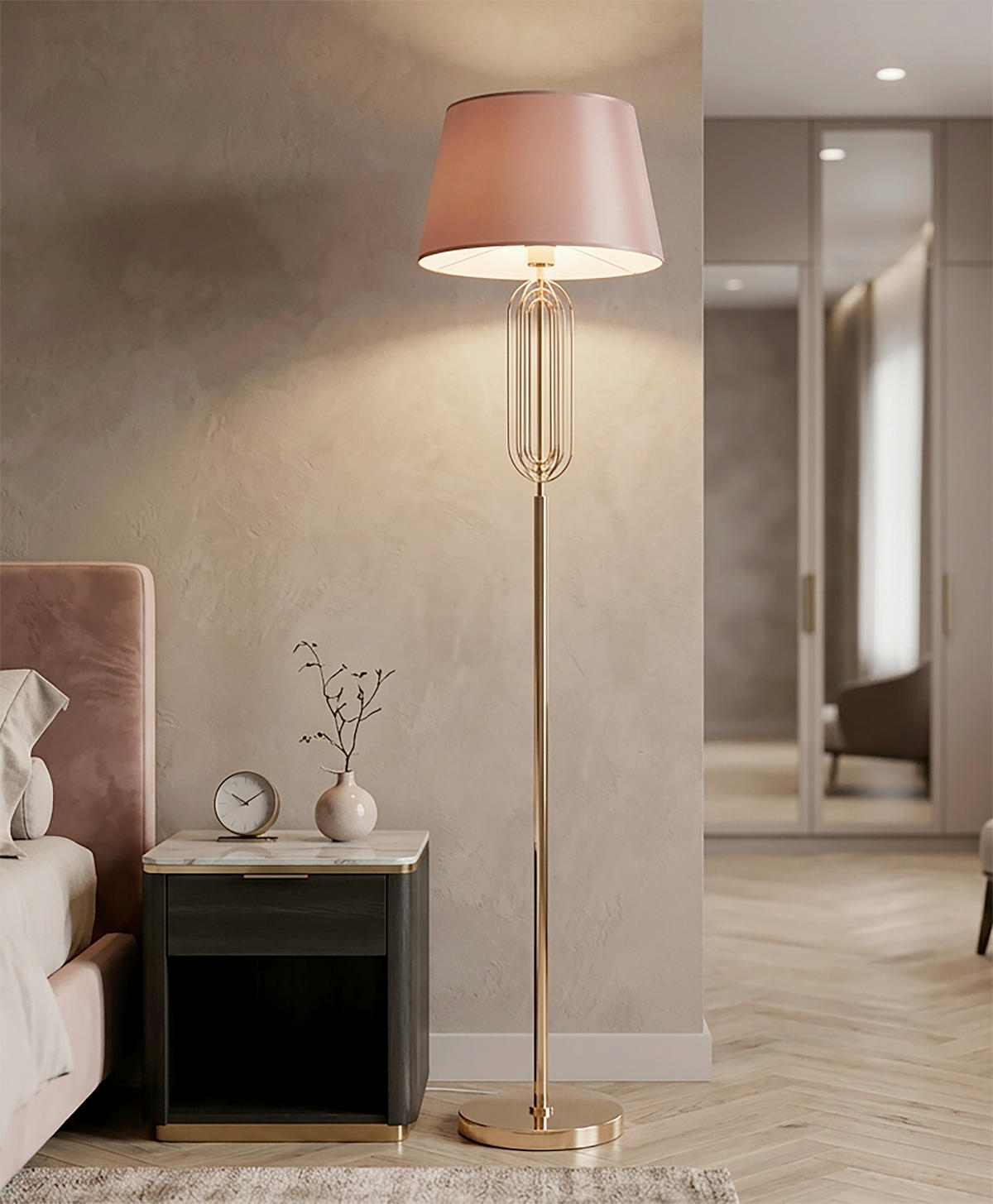STEHLEUCHTE 40/168.5 cm  - Pink/Goldfarben, Trend, Kunststoff/Textil (40/168.5cm) - Mauro Ferretti