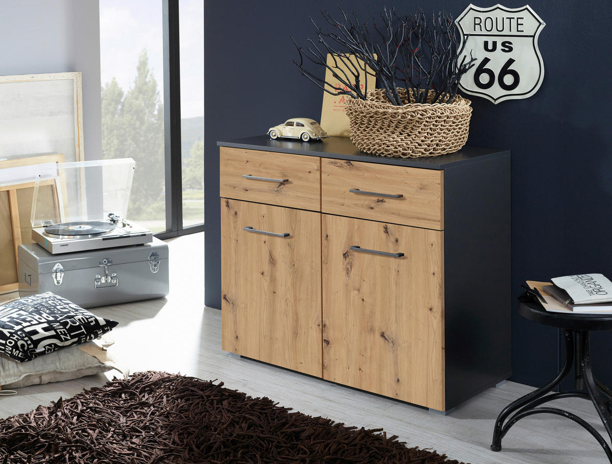 KOMMODE 93/81/42 cm  in Dunkelgrau, Eiche Artisan  - Dunkelgrau/Alufarben, Modern, Holzwerkstoff/Kunststoff (93/81/42cm) - Rauch Möbel