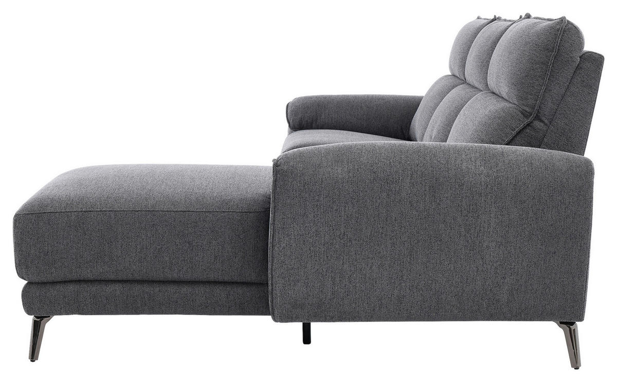 ECKSOFA Dunkelgrau Webstoff Rücken echt, Relaxfunktion  - Chromfarben/Dunkelgrau, Design, Textil/Metall (272/168cm) - Carryhome