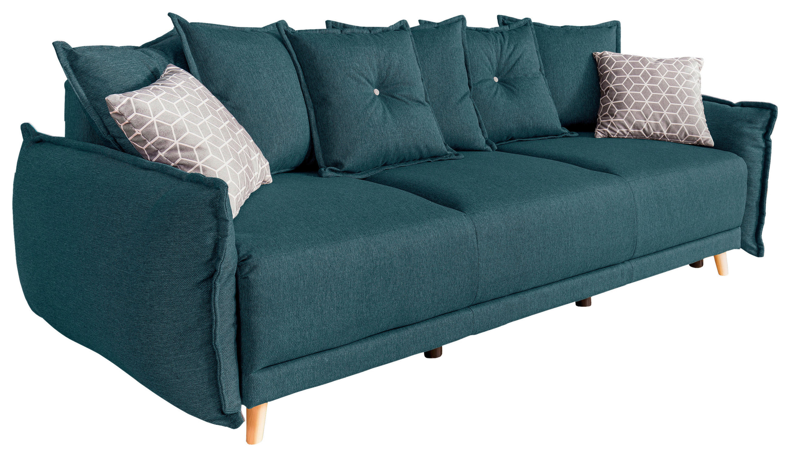SCHLAFSOFA Webstoff Petrol - Türkis/Beige, Basics, Holz/Textil (230/80/100cm) - MID.YOU
