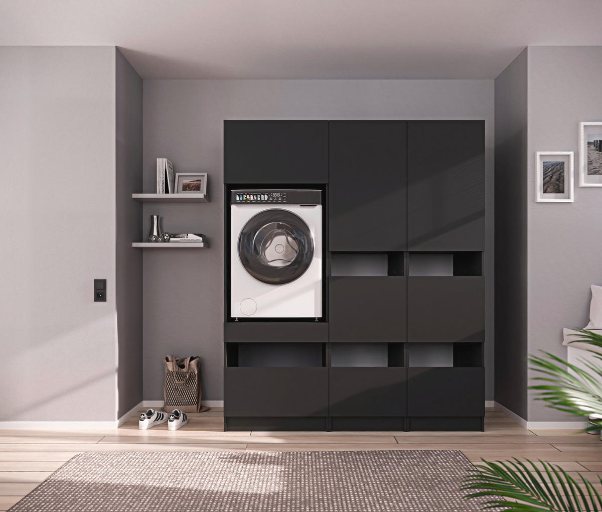 MEHRZWECKSCHRANK 50/200/68 cm  in Anthrazit  - Anthrazit/Schwarz, Design, Holzwerkstoff/Metall (50/200/68cm) - Milino