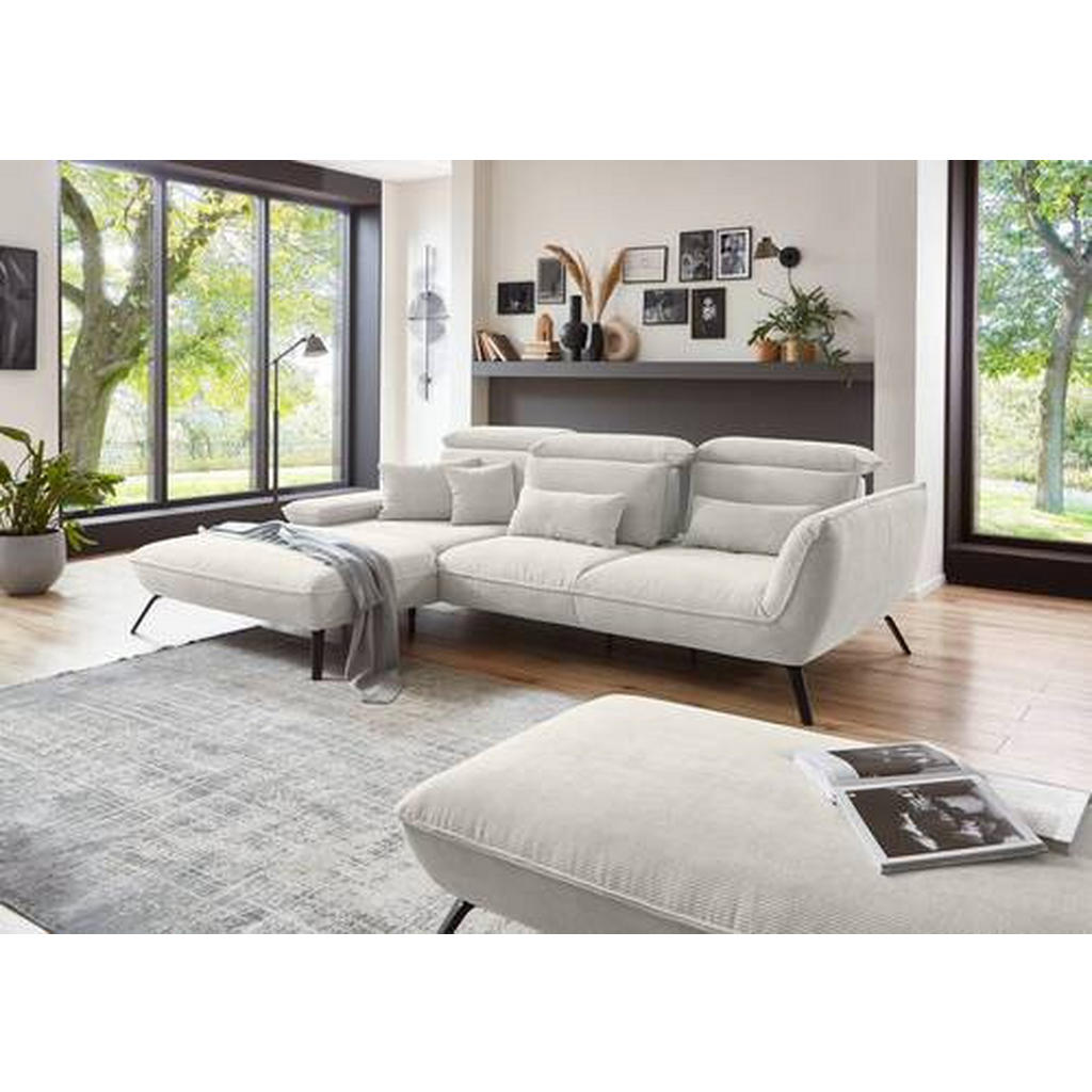 Thumbnail - Moderano Ecksofa, Creme, Textil, 3-Sitzer, Ottomane links, Eckteil, L-Form, 301x202 cm, Fußauswahl, Stoffauswahl, Armtei...