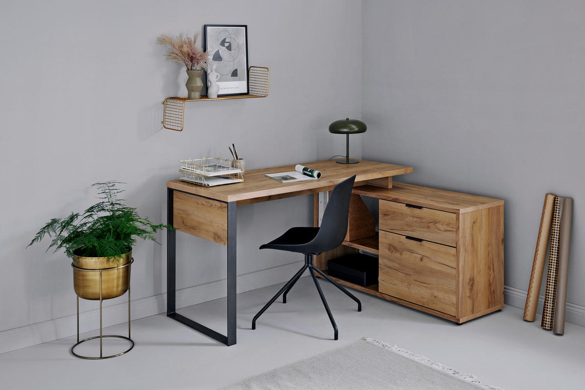 ECKSCHREIBTISCH 150/120/76 cm  in Anthrazit, Eichefarben  - Eichefarben/Anthrazit, MODERN, Holzwerkstoff/Metall (150/120/76cm) - Livetastic