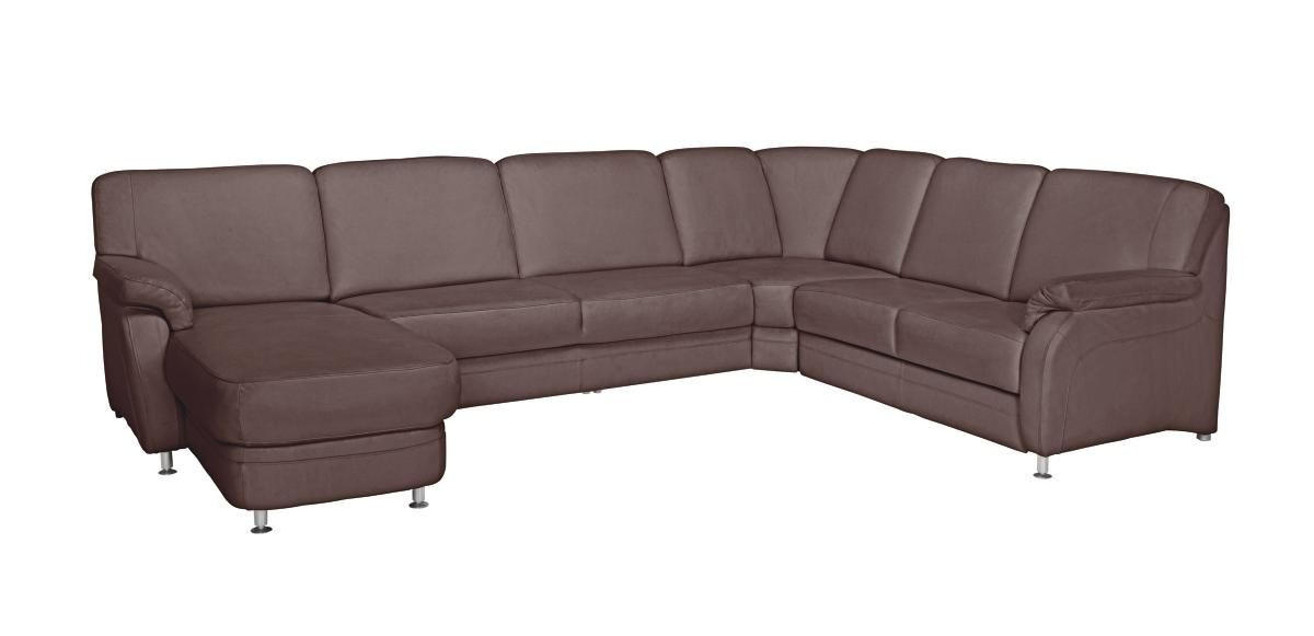 WOHNLANDSCHAFT Braun Echtleder  - Alufarben/Braun, KONVENTIONELL, Leder/Metall (165/329/239cm) - Beldomo Premium