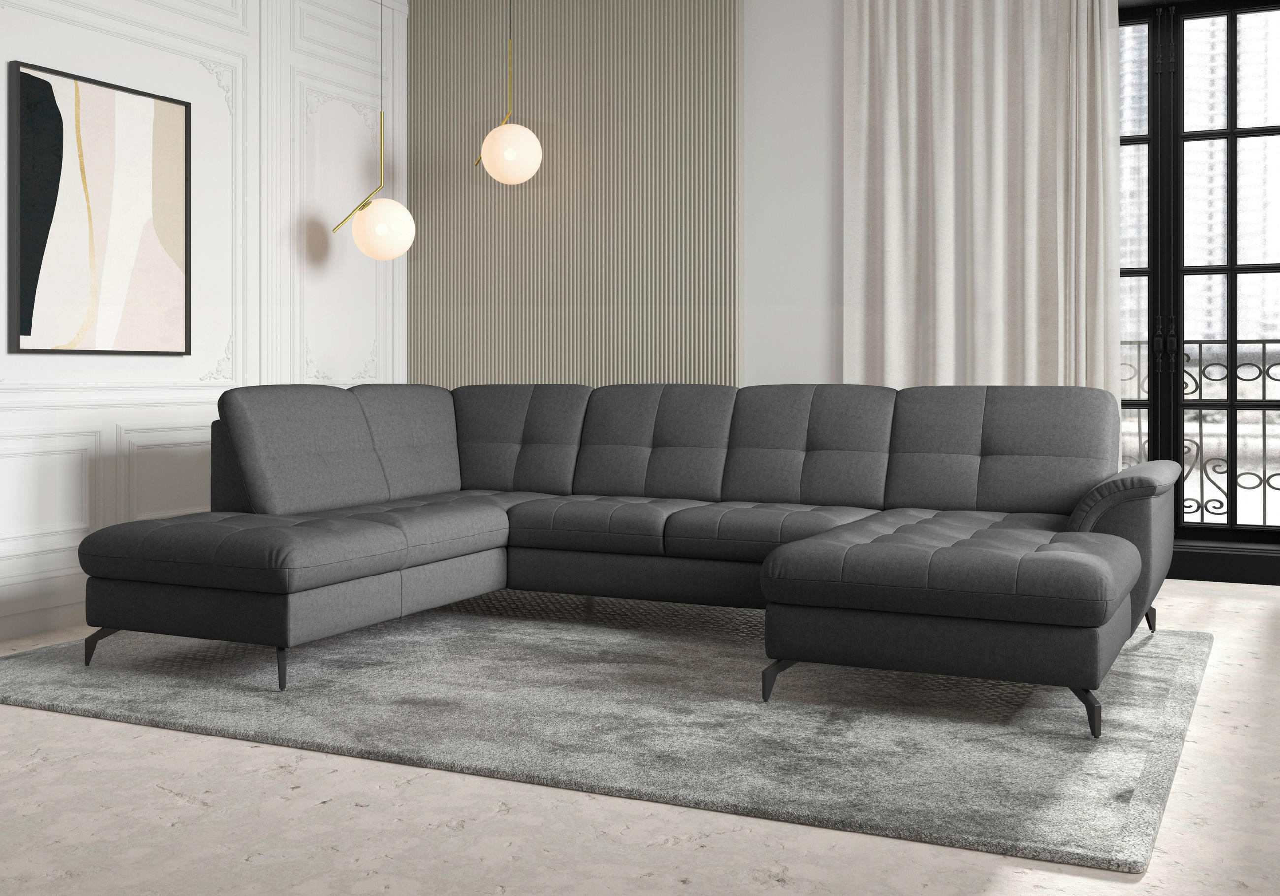 WOHNLANDSCHAFT in Flachgewebe Dunkelgrau  - Dunkelgrau/Schwarz, Modern, Textil/Metall (212/319/164cm) - Sit & More