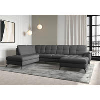 WOHNLANDSCHAFT in Flachgewebe Dunkelgrau  - Dunkelgrau/Schwarz, Modern, Textil/Metall (212/319/164cm) - Sit & More