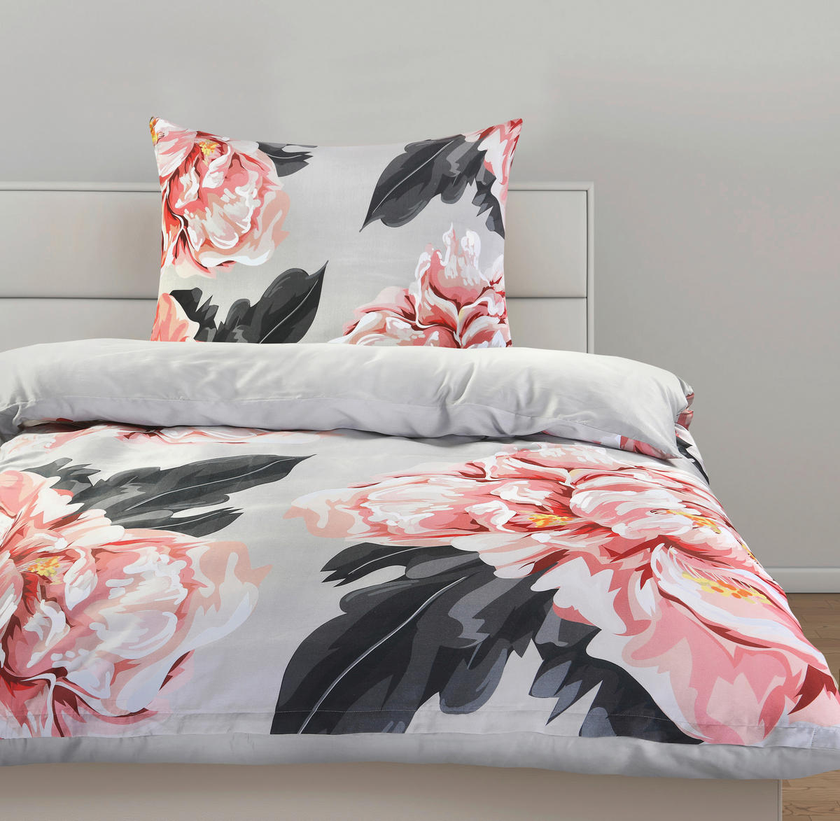 BETTWÄSCHESET Satin 160/210 cm  70 cm/50 cm  - Weiss/Graublau, Basics, Textil (160/210cm) - Ambiente